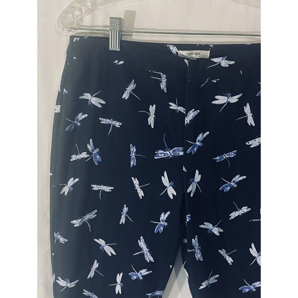 Tyler BOE Dragonfly Print Capri Pants Womens Sz 4 Blue White Pleated Flare Hem - Picture 7 of 12